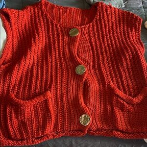 Red Knit Button-Up Vest